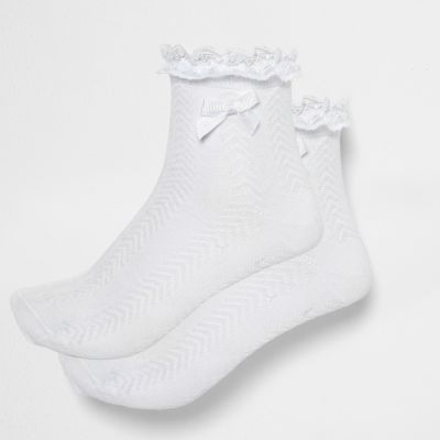 Girls white frill socks pack